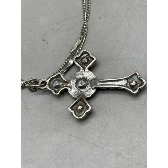 Mariana cross double chain necklace handmade crystal green floral 19" READ NEW - Picture 6 of 6